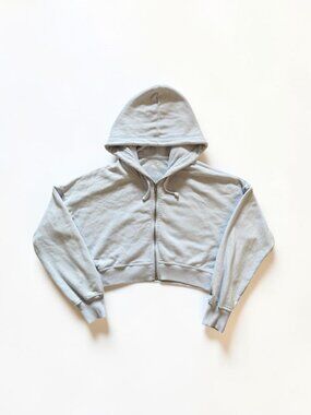 Hollister Light Blue Cropped Zip Up Hoodie XS Full Zip Sweatshirt Y2K Lounge